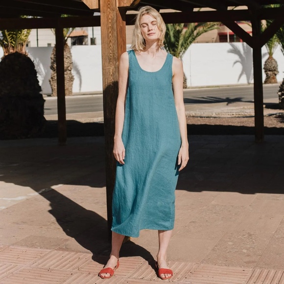 notPERFECTLINEN Dresses & Skirts - Not Perfect Linen - Sardinia Dress in Dark Blue Grey